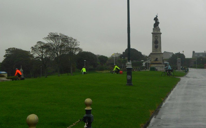 Cyclists on foggy day